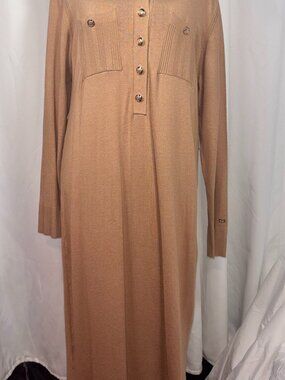 Dee Ocleppo Camel Long-Sleeve Knit Polo Maxi Dress NWT Large